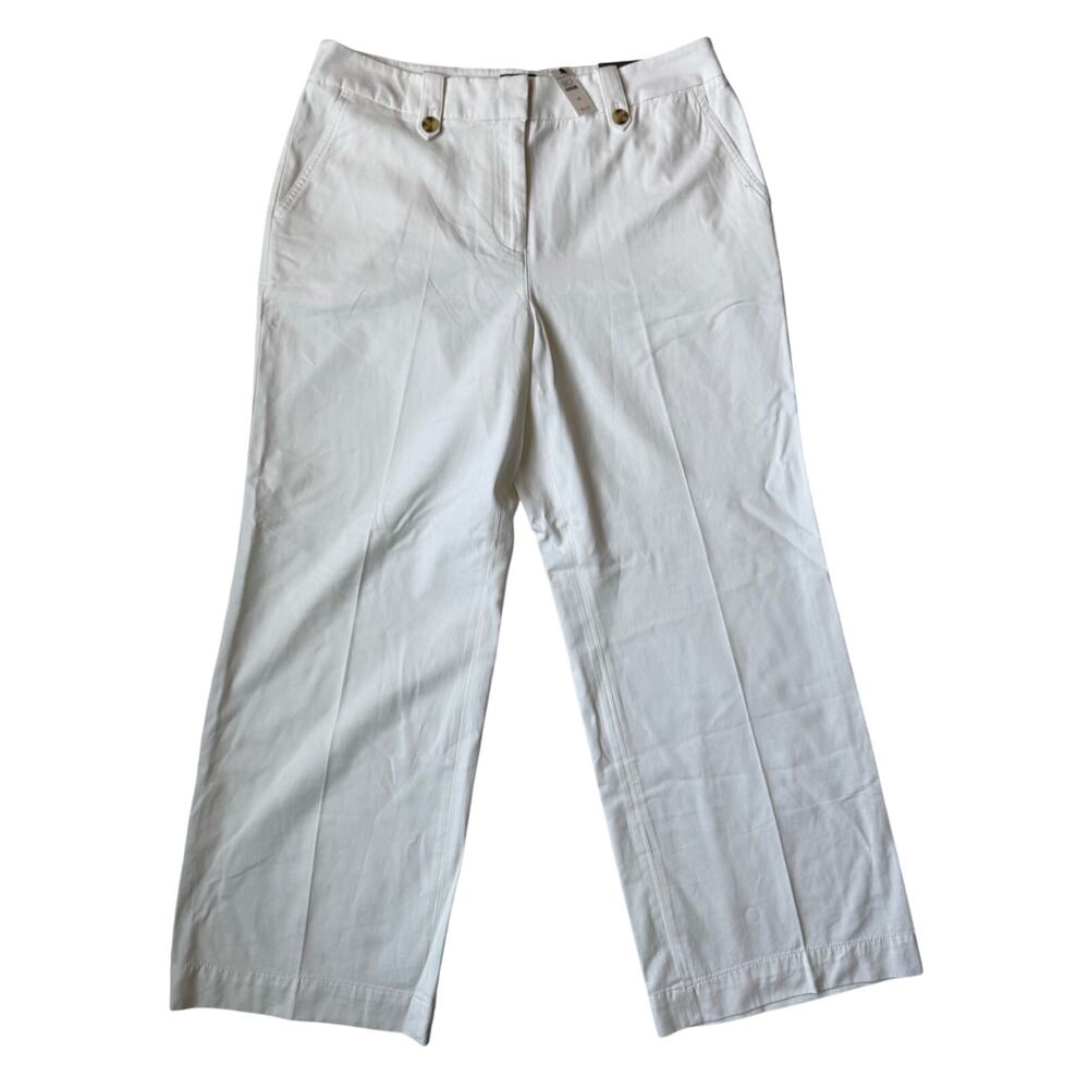Talbots Wide Leg Pant White NWT Sz 14 Cotton Modal Trouser Chino Summer Resort - Picture 2 of 15